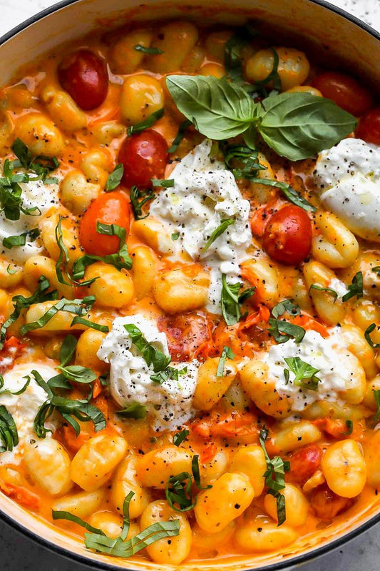 Creamy Tomato Gnocchi with Burrata and Truffle Harissa