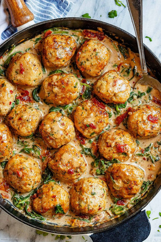 Creamy Spinach Harissa Turkey Meatballs