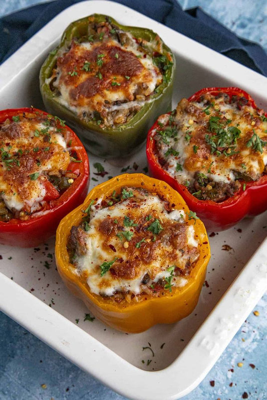 Truffle Harissa Lamb-Stuffed Red Peppers