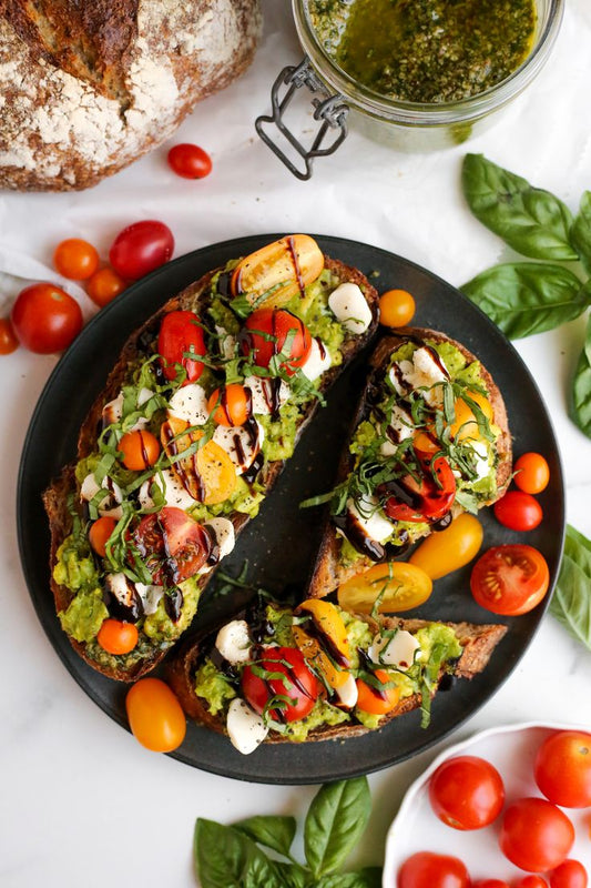 Avocado Toast with Pesto, Mozzarella, and Original Harissa