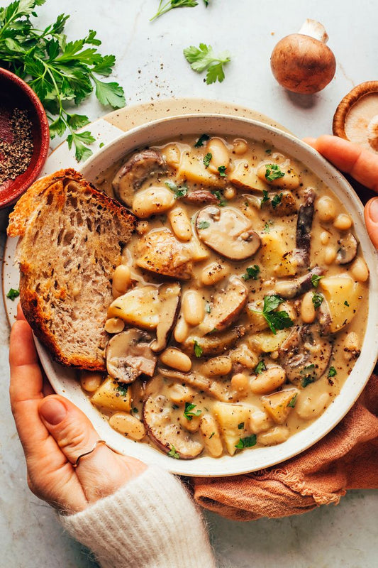 Cozy White Bean Mushroom and Harissa Stew