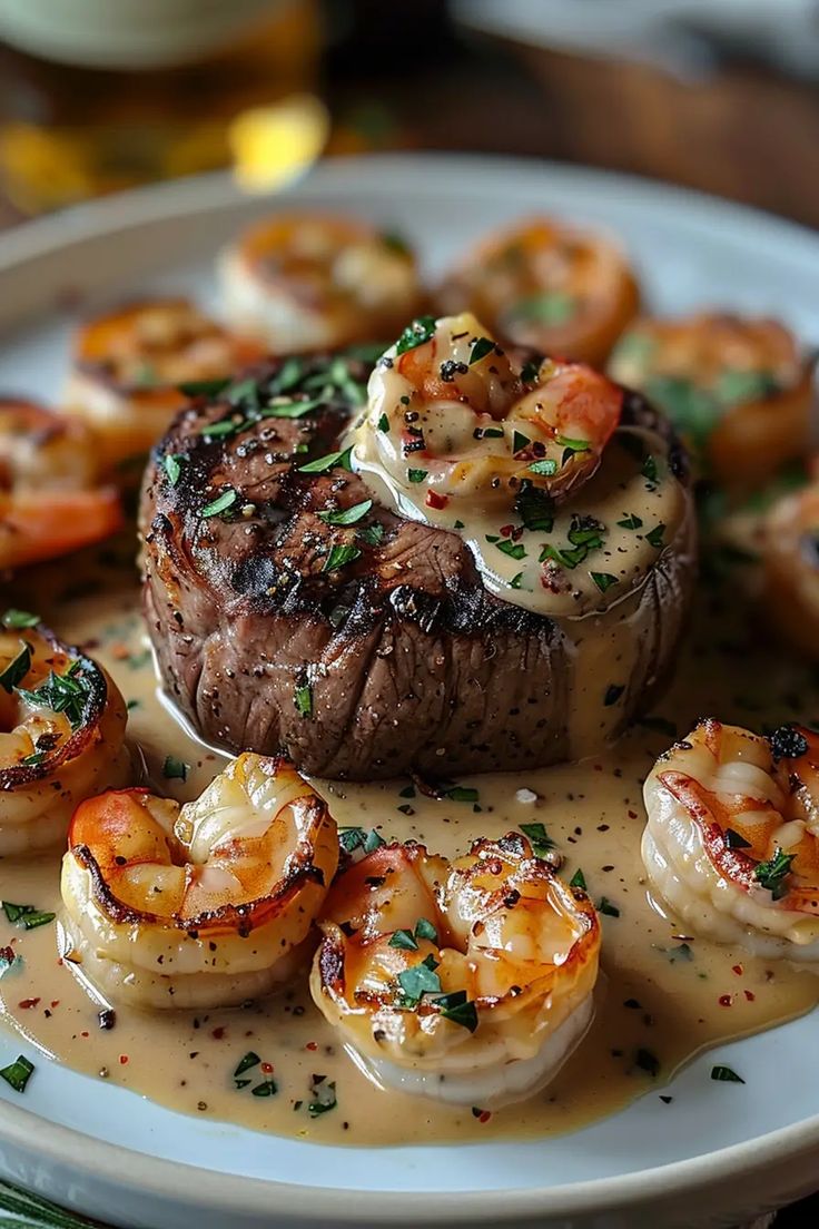 Filet Mignon with Shrimp and Lobster in Truffle Harissa Cream Sauce